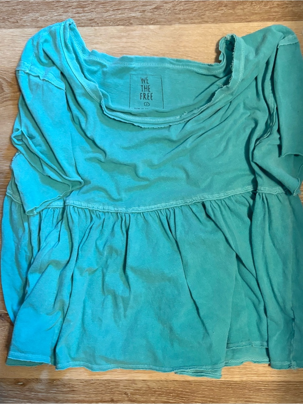 We The Free Teal Gathered Waist Short Sleeve Tunic